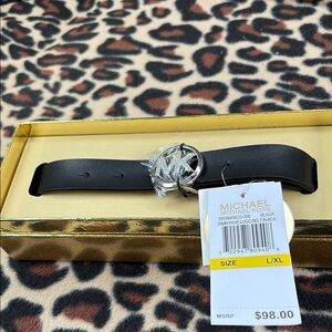 Michael Kors Black Leather Belt with MK Logo